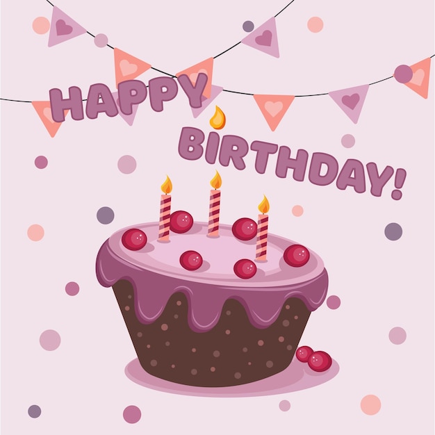 Kartka urodzinowa z tortem urodzinowym i świeczkami