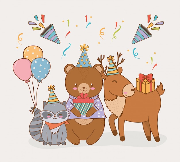 Plik wektorowy kartka urodzinowa z uroczych zwierząt leśnych