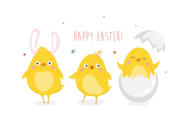 Kartka Wielkanocna Z Uroczymi Kurczakami Kartka Wielkanocna Z życzeniami Ilustracji Wektorowych