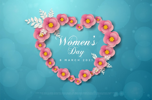 Kartka Z Okazji Dnia Kobiet 8 Marca Z Kwiatami Kształtującymi Miłość.