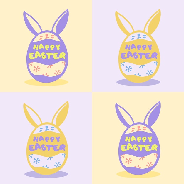 Plik wektorowy kartka z życzeniami doodle design bunny w easter egg cute ręcznie rysowane wesołych świąt typografia