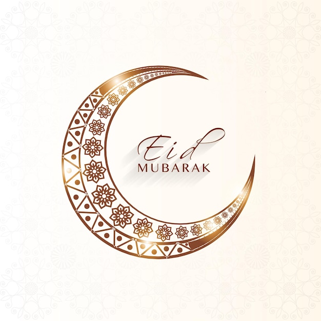 Kartka Z życzeniami Eid Mubarak Z Ornamentem Półksiężyc Na Białym Tle