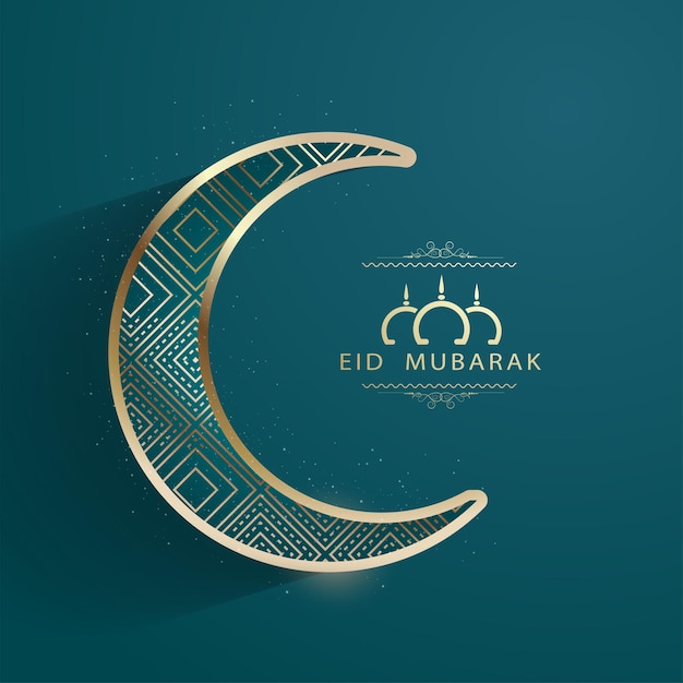 Kartka Z życzeniami Eid Mubarak Z Wzorem Rombu Półksiężyc Na Turkusowym Niebieskim Tle