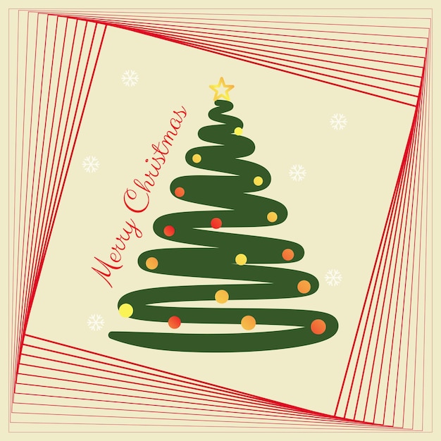 Kartkę Z życzeniami Bożonarodzeniowymi W Ciągłej Linii Drzewa I Ramce Koloru Czerwonego