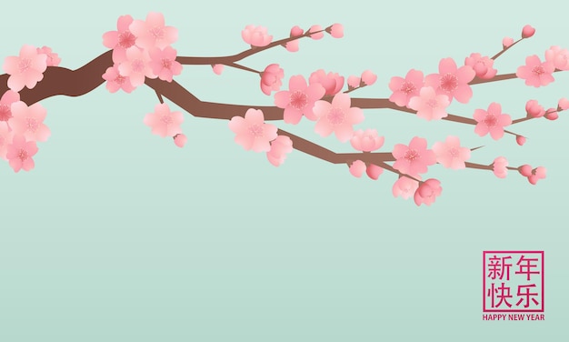 Kartkę Z życzeniami Chińskiego Nowego Roku Ozdobioną Kwiatami Wiśni