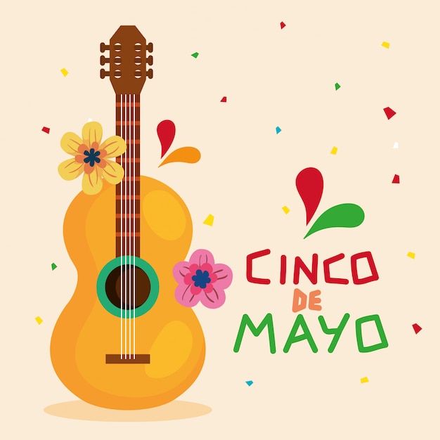 Kartkę z życzeniami Cinco de Mayo z gitarą i dekoracją