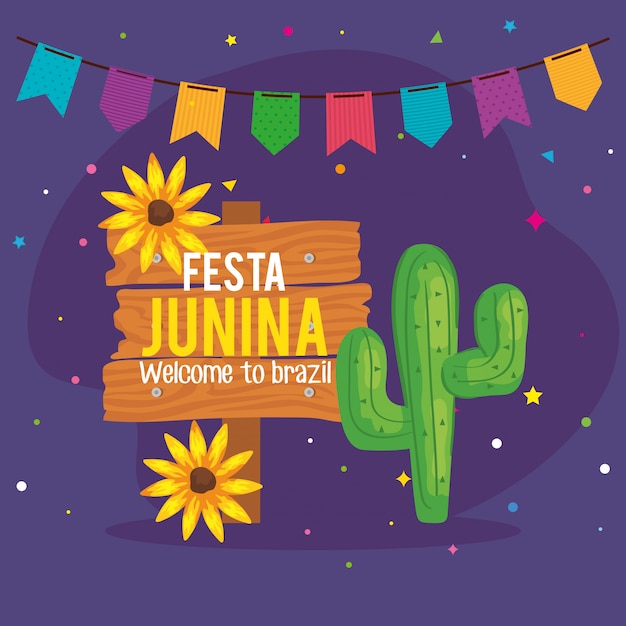 Kartkę z życzeniami Festa Junina z tradycyjnym kaktusem i ikonami