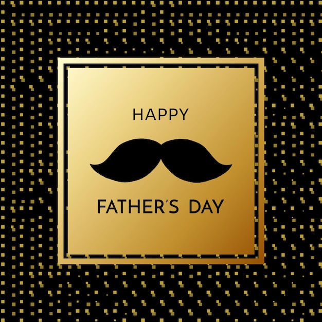 Plik wektorowy kartkę z życzeniami happy father s day wąsy w złotej ramce na ciemnym tle