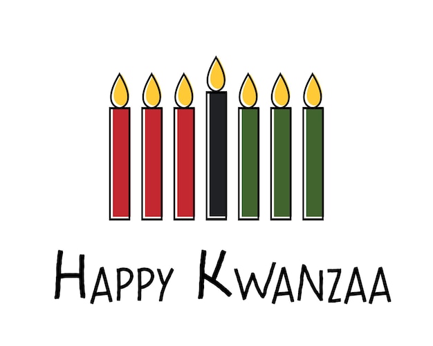 Kartkę Z życzeniami Happy Kwanzaa Z Tekstem Siedem świec W Tradycyjnych Afrykańskich Kolorach Czerwony Czarny Zielony