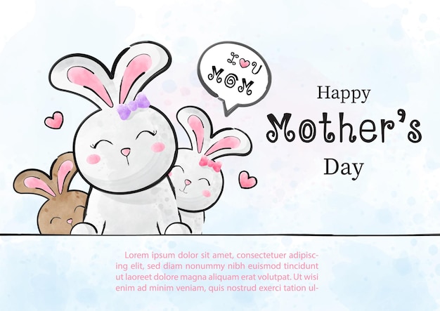 Kartkę z życzeniami na dzień matki w akwarelach postaci z kreskówek i wektorze
