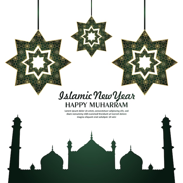 Kartkę Z życzeniami Na Obchody Islamskiego Nowego Roku Z Meczetem Dla Szczęśliwego Muharram
