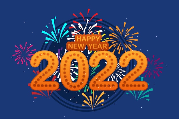 Kartkę Z życzeniami Nowego Roku Z Numerem 2022 Utworzyć Z Kropką I Napisem Szczęśliwego Nowego Roku I świętować Tło Fajerwerków, Ilustracji Wektorowych