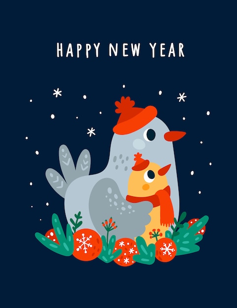 Kartkę Z życzeniami Szczęśliwego Nowego Roku Z Cute Ptaków