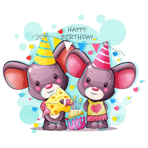 Kartkę Z życzeniami Wszystkiego Najlepszego Z Cute Baby Kreskówki Myszy