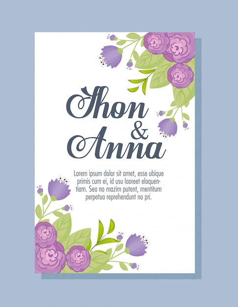 Kartkę Z życzeniami Z Kwiatami W Kolorze Fioletowym, Zaproszenie Na ślub Z Kwiatami W Kolorze Fioletowym