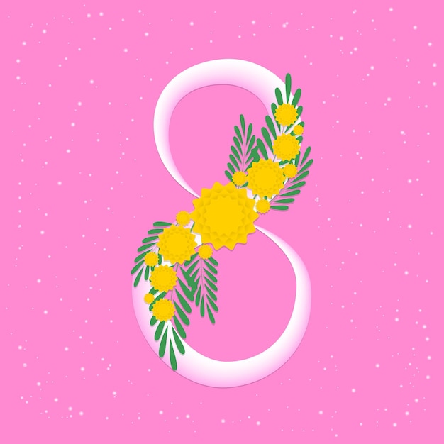 Plik wektorowy kartkę z życzeniami z okazji dnia kobiet zaprojektuj kartę na 8 marca z kwitnącą gałązką mimozy wiosenne kwiaty mimozy ilustracja wektora