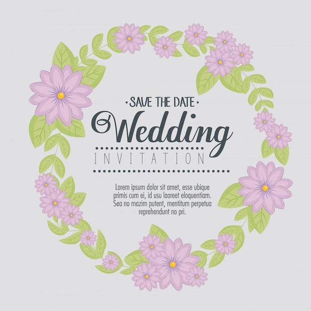 Kartkę Z życzeniami Z Okrągłym Obramowaniem Z Kwiatów Fioletowego Koloru, Zaproszenia ślubne Z Kwiatami Fioletowego Koloru Dekoracji