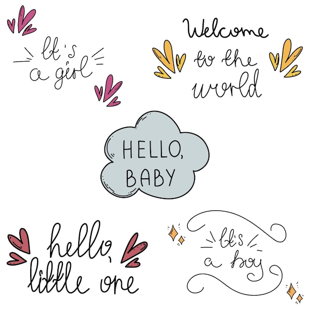 Plik wektorowy karty baby shower z ręcznie rysowanym napisem. ilustracja wektorowa.