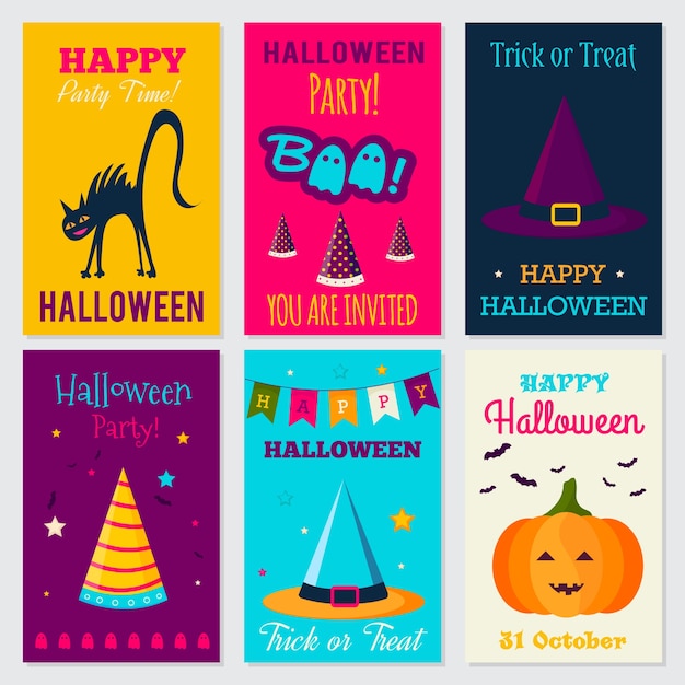 Karty Halloween Z Dyni, Straszny Kot, Z Kapeluszem, Flagi, Partyjnie