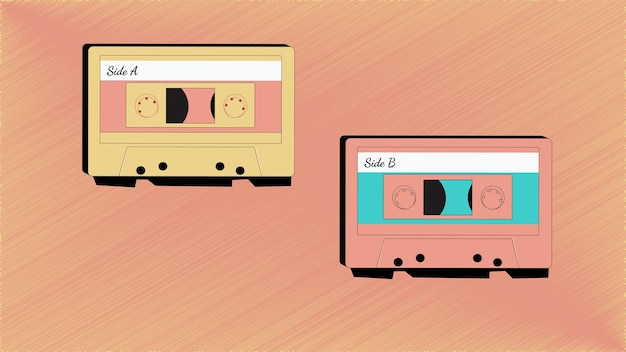 Kaseta retro, vintage mixtape, plakaty z lat dziewięćdziesiątych.
