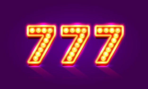 Kasyno 777 Neon Szyld, Zwycięzca Potrójne Siódemki, Ikona Jackpota Kasyna, Szczęśliwy Numer, Ilustracji Wektorowych