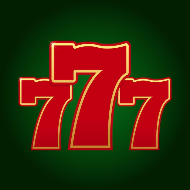 Plik wektorowy kasyno red triple seven z gold elements icon na gradientowym ciemnozielonym tle lucky 777 wektor