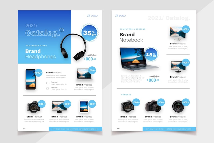 Wektor katalog produktów technologii gradientowej ze zdjęciem