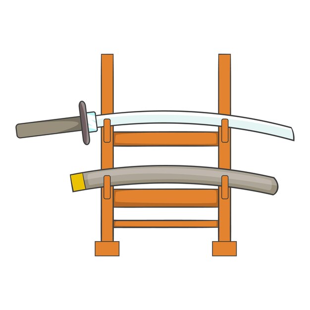 Plik wektorowy katana na drewnianym stojaku ikona ilustracja kreskówki katany na drewnianym stojaku wektorowa ikona dla sieci