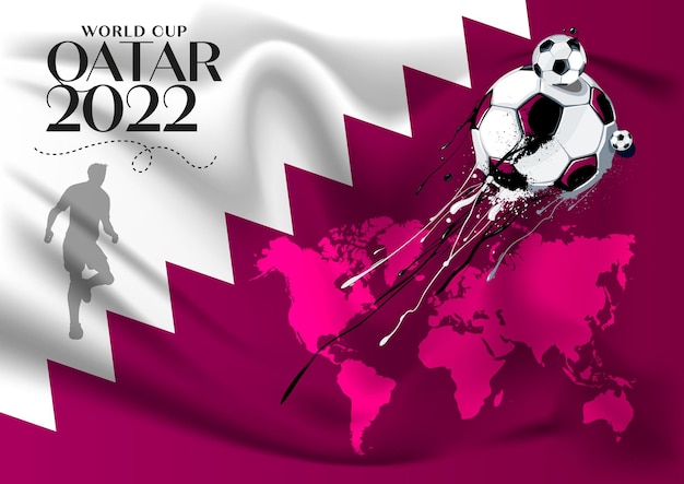 Plik wektorowy katar football world cup 2022 banner piłkarski z mapą świata