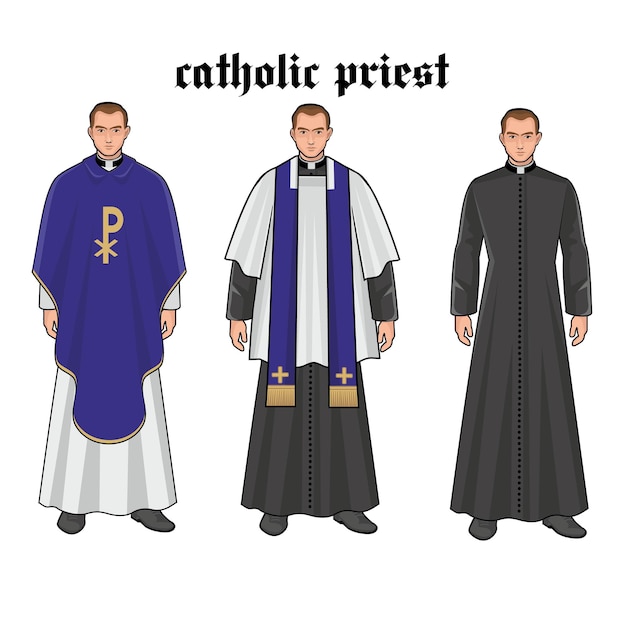 Plik wektorowy katolicki ksiądz w szatach płaska ilustracja