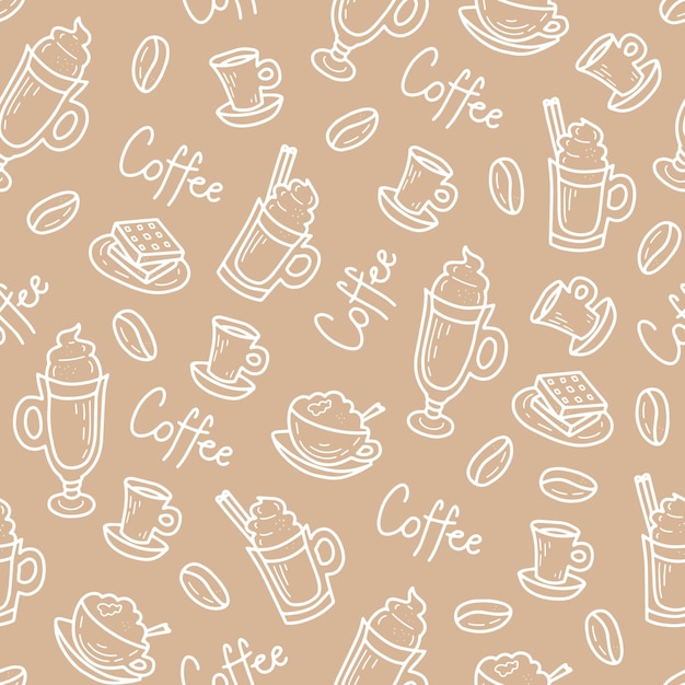 Kawa doodle słodkie bezszwowe tło