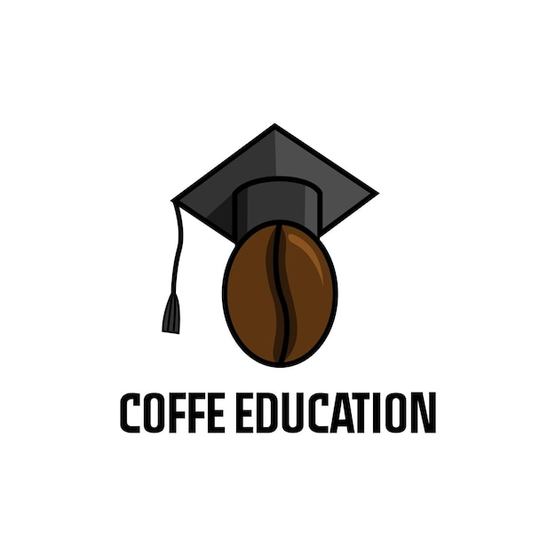 Kawa Edukacja Logo W Kształcie Ziarna Kawy I Kapelusz Ukończenia Szkoły