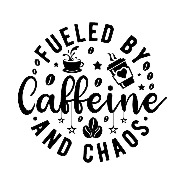 Plik wektorowy kawa svg typografia koszulka projekt wektorowy wiązek czarne litery kawa naklejka zestaw sylwetka