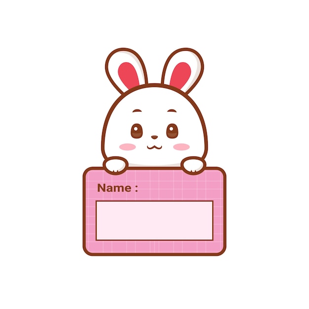 Kawaii Bunny Holding Name Tag Cartoon Vector Illustration ładny Króliczek Ilustracji Wektorowych