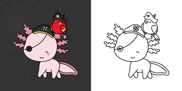 Kawaii Clipart Halloween Axolotl Ilustracja I Do Kolorowania Strony. śmieszne Zwierzę Halloween Kawaii.