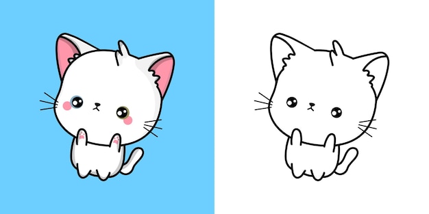 Kawaii Clipartów Ilustracja Kot I Do Kolorowania Strony. śmieszne Kawaii Turecki Kot Angora.