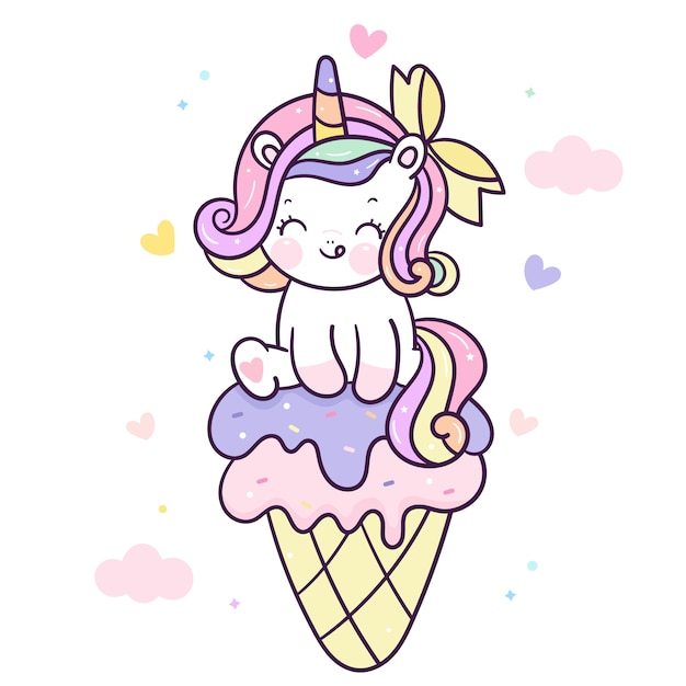 Kawaii Cute Jednorożca Na Lody Kreskówka