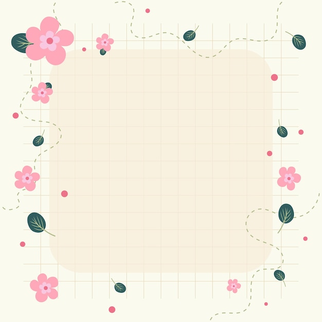 Kawaii Cute Pink Flower Wektor Tła Z Rysunkami Memo Pad Poster Szablon Mediów Społecznościowych