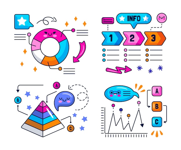 Kawaii Dymki, Strzałki I Naklejki Z Elementami Infografiki