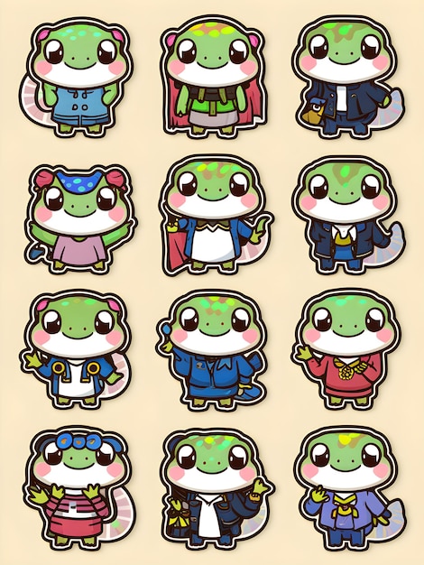 Kawaii Gecko Clipart Collection 9 uroczych naklejek do projektowania dekoracji