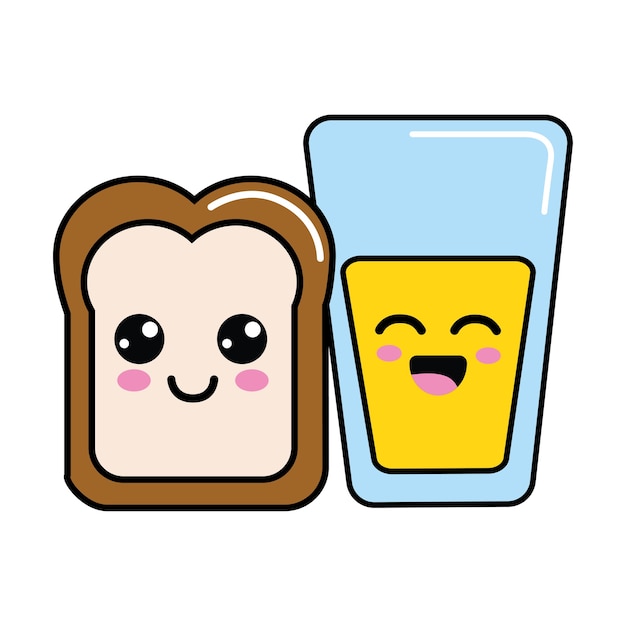 Kawaii Happy Halved Bread And Juice Glass