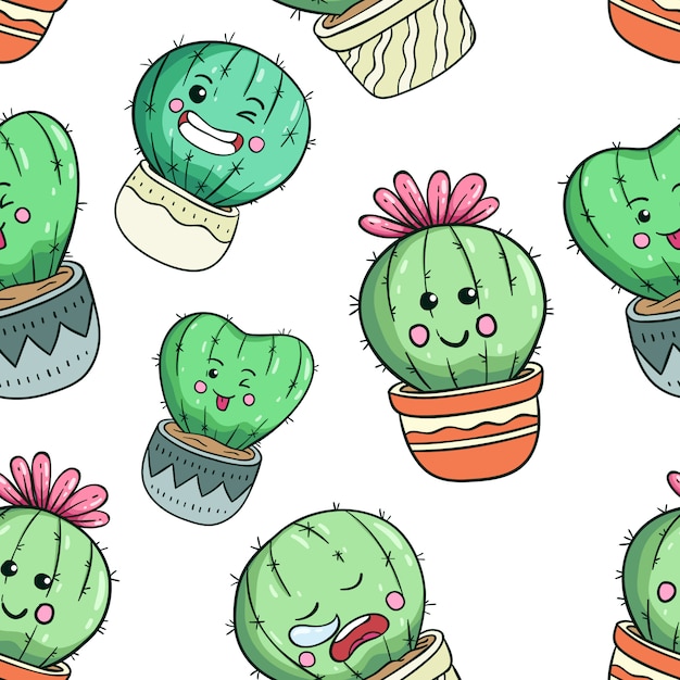 Kawaii kaktus w jednolity wzór z Zabawna buzia
