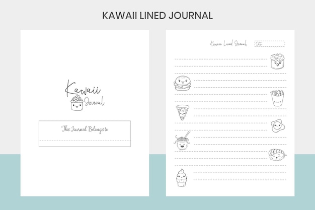 Plik wektorowy kawaii lined journal kdp wnętrze