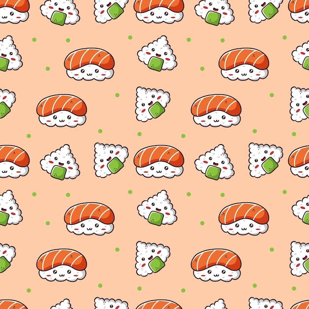 Kawaii Sushi Bezszwowe Tło Wzór