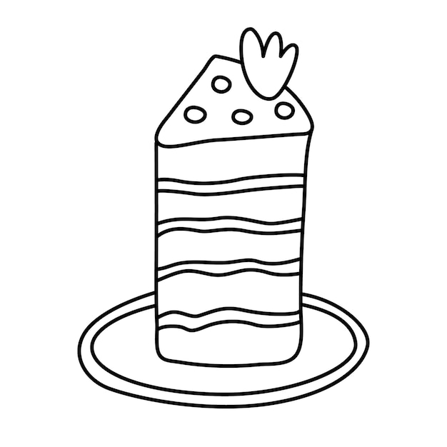 Plik wektorowy kawałek ciasta ręcznie rysowane doodle ilustracji wektorowych czarny kontur