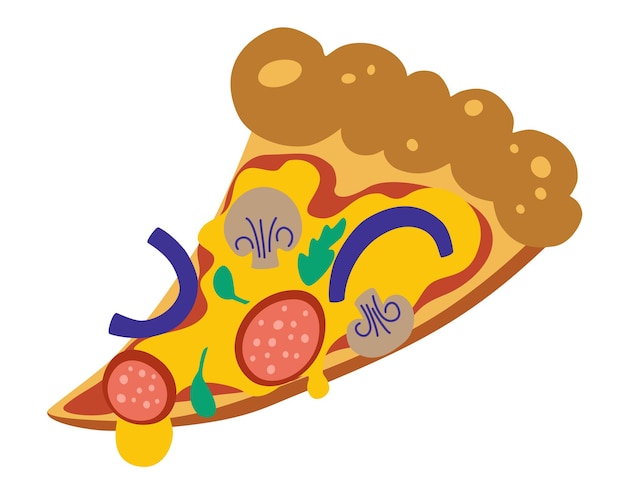 Kawałek pizzy. Pyszny kawałek pizzy z serem, salami, cebulą i pieczarkami.