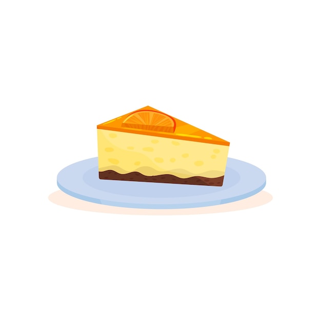 Plik wektorowy kawałek pomarańczowego ciasta na talerzu zakres ciasto wektor ilustracja na białym tle