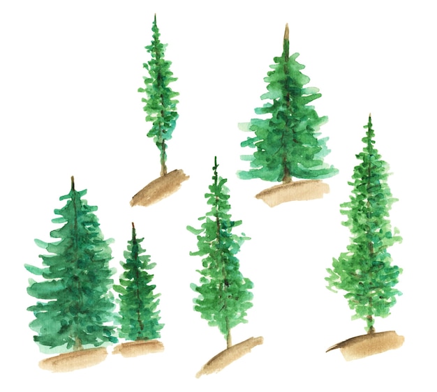 Kemping piknikowy Ilustracje akwareloweGóry leśne drzewaNatura Pejzaż