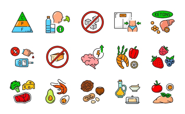 Keto Ketogeniczna Dieta żywieniowa Ikony Zdrowa żywność
