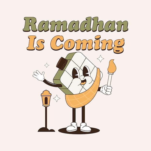 Plik wektorowy ketupat kreskówka ramadhan ilustracja w stylu retro